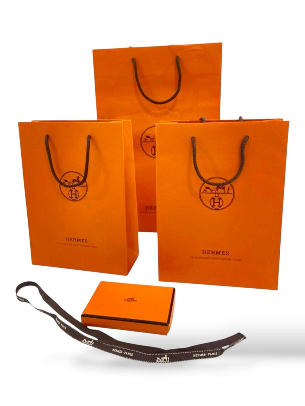 Authentic Hermรจs Boutique Presentation Set 3 Shopping Bags Gift Box Ribbon